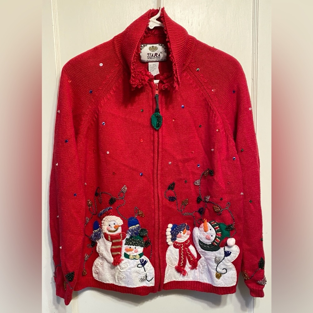 Vintage Tiara International Ugly Christmas Sweater XMAS Cardigan Women’s XL Red